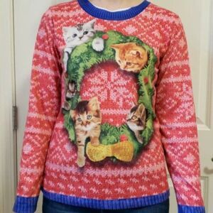 Faux ugly sweater with holiday Christmas cats